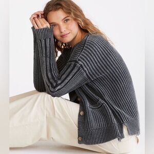 Aeropostale Distressed Rib Knit Charcoal Gray Button Down Cardigan Size XS